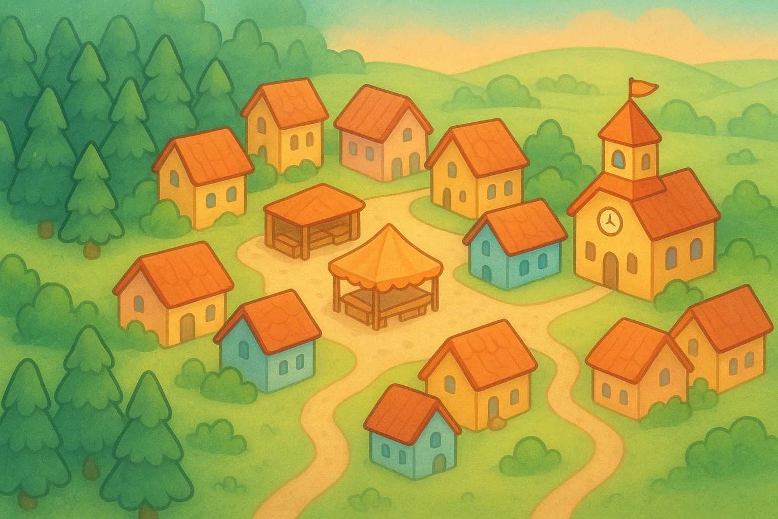 A vibrant, chibi-style illustration of the Fluffy Werewolves characters in a friendly forest setting.